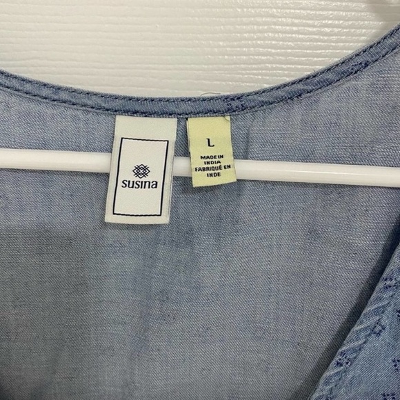 Nordstrom SUSINA V-Neck Stripe Chambray Romper Size L - Picture 5 of 6